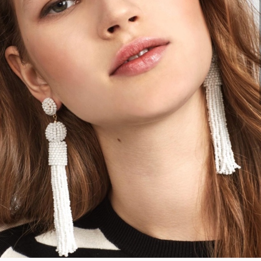 BaubleBar White Beaded Tassel Earrings